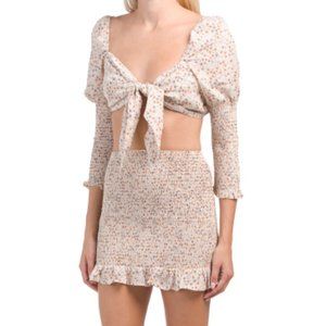 Set of Smocked Ruffle Floral Matching Top and Skirt